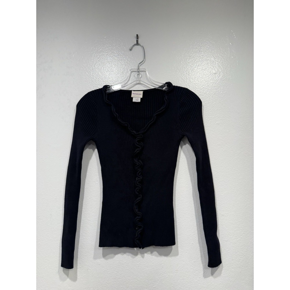 Find Me Now Charlie Cardigan Womens Size Small Black Ribbed Ruffle Knit Coquette